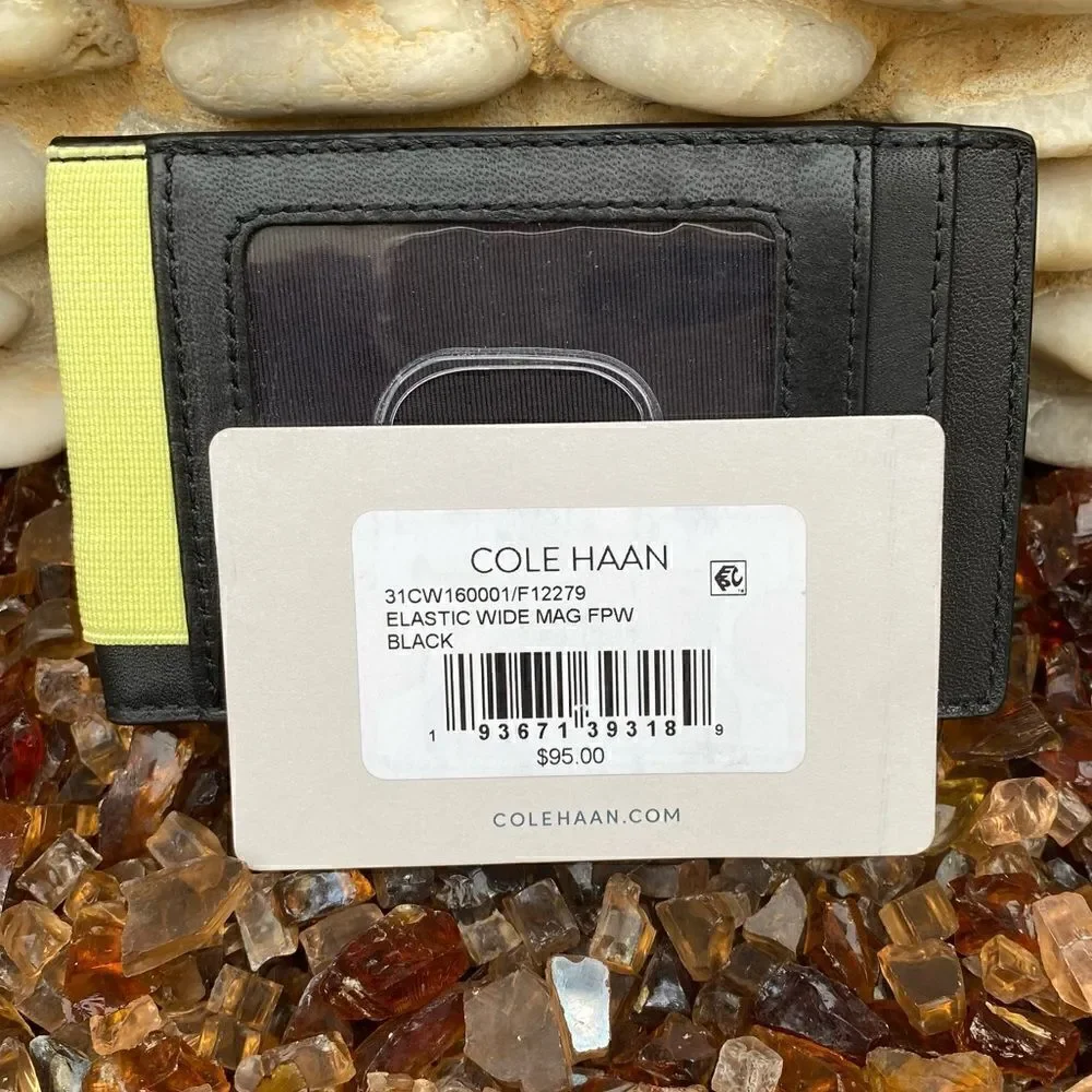 Cole Haan Black Elastic Front Pocket Leather Wallet NWT